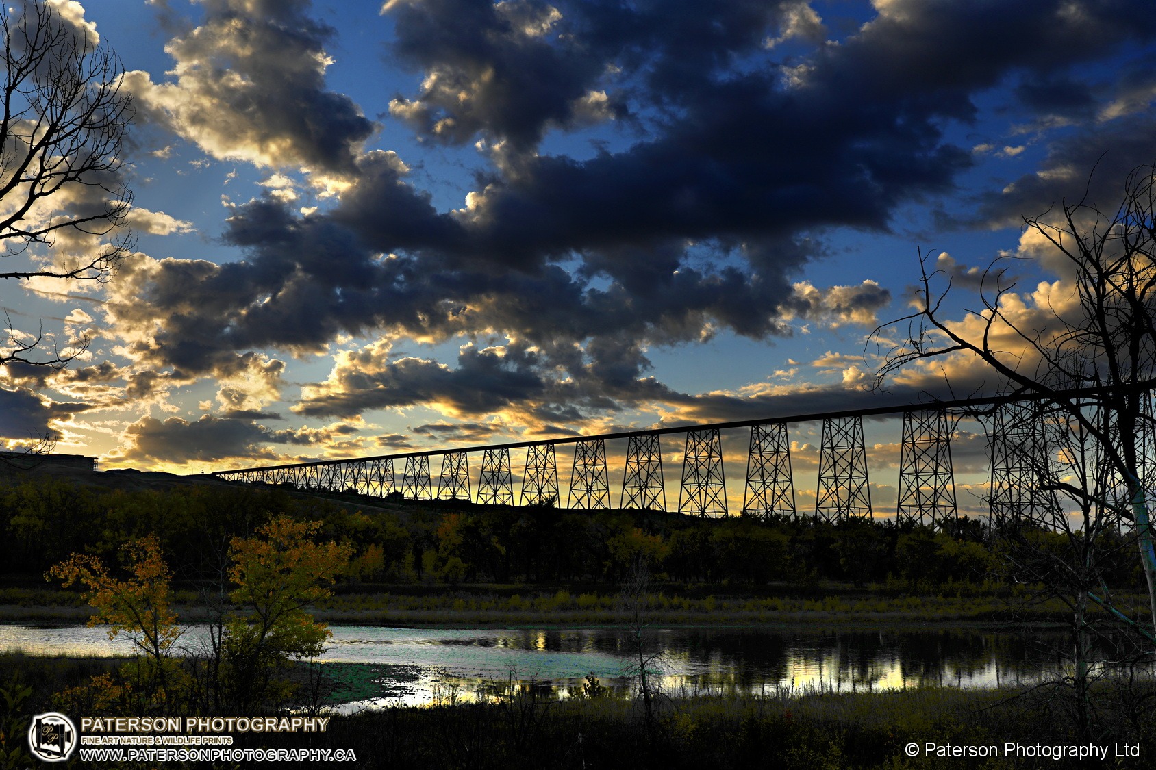 Lethbridge High Level Bridge at sunrise in the fall